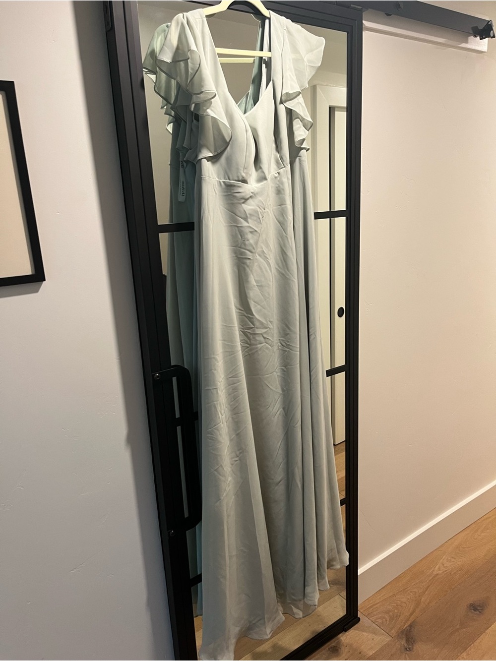 JJs House Celadon Green Ruffle Sleeve Maternity Bridesmaid Maxi Dress